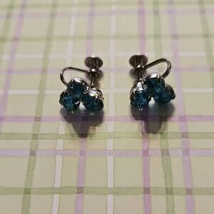 Vintage Elegant Blue Stone Clip Earrings